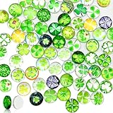100 Stück Muggelsteine Bunt12mm Gemischte Farbe Runde Mosaik Kuppel Glassteine Deko für Schmuckherstellung Armbänder Ohrringe Halsketten Manschettenknöpfe Anhänger Ring (Vierblättriges Kleeblatt)