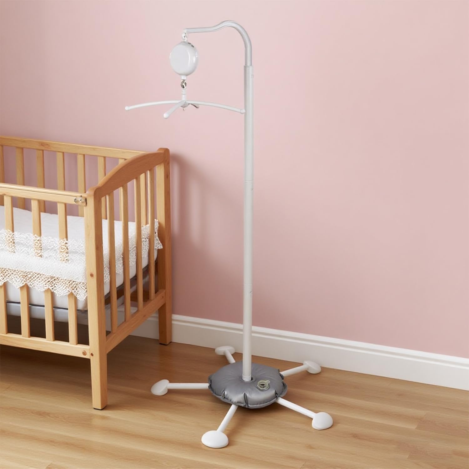 White Floor-Standing Crib Mobile Arm, 127cm/50inch Adjustable Baby Mobile Hanger & Mobile Arm for Crib, Sturdy Mobile Holder for Crib with Water-Filled Stable Base Nursery Mobile Stand.