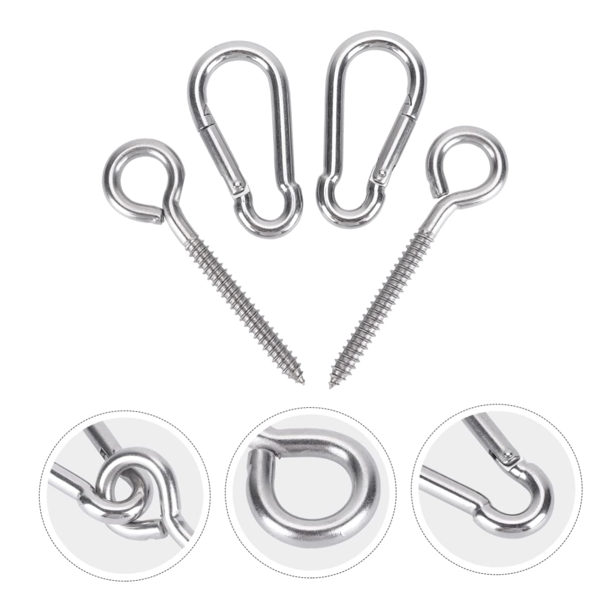 ERINGOGO 1 Sheep Eye Nails snap Hook Shut up Mountain Climbing Clips Rings Hammock Stainless Steel Lifts Hanging Chair Hook Accessories Hammock Anchor kit for Tree Screw, 8X0.3CM, Silver