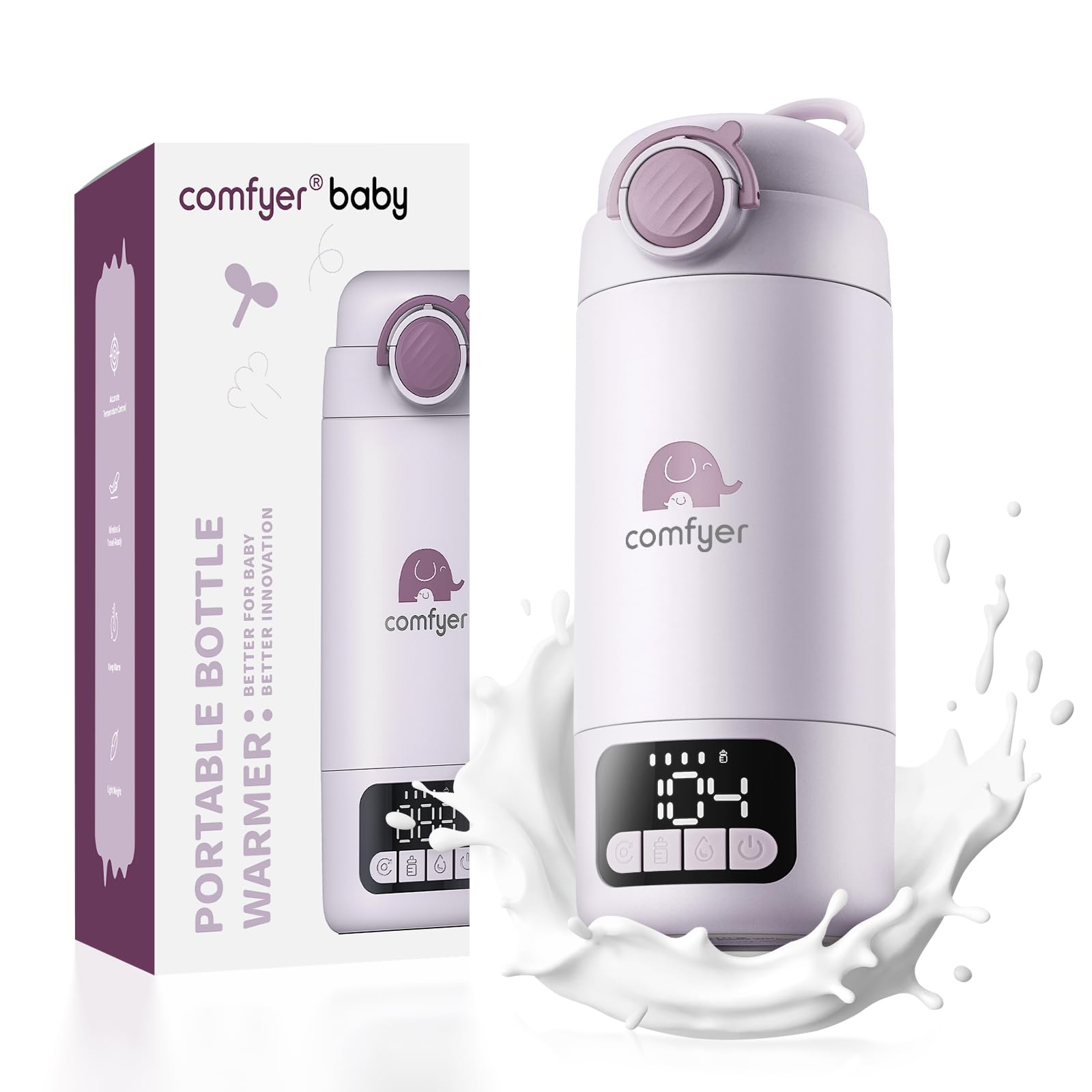 Comfyer Upgrade Tragbarer Flaschenwärmer unterwegs für Baby & Familie-Schnell Aufheizen mit 16000mAh Akku,Integrierter hygienisch Sterilisator, Baby Milch-/Wasserwärmer für Unterwegs/Zuhause, 500ML