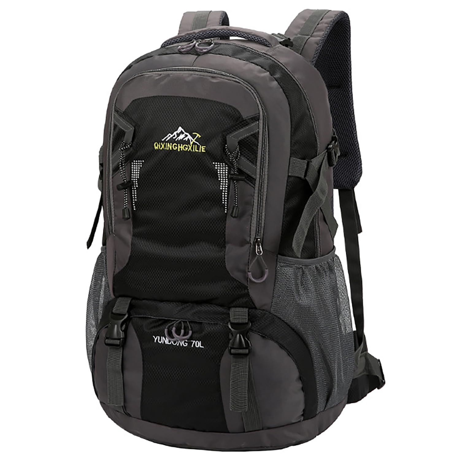 Grand sac à dos de randonnée imperméable de 70 L pour homme et femme - Sac à dos de voyage léger - Noir - Pour sports de plein air, randonnée, cyclisme, escalade, alpinisme