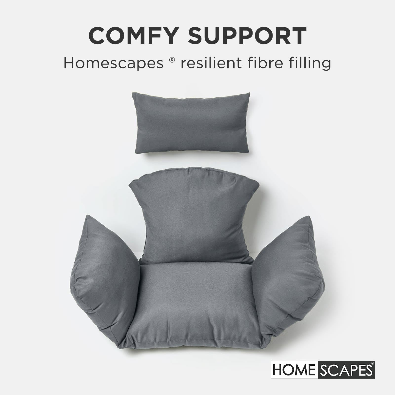 HOMESCAPES Cojín de lujo para silla de columpio, cojín colgante impermeable con reposacabezas y lazos extraíbles, almohada gruesa y afelpada para columpios de toldo, hogar, jardín, patio, uso interior