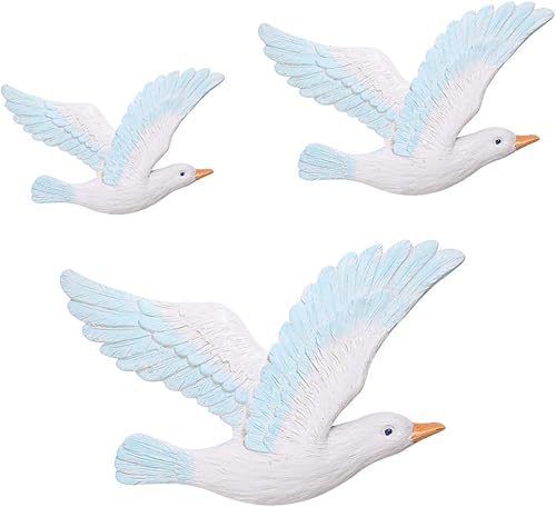 VOSAREA Decoración temática de playa de Three Little Birds, decoración de pared de resina, gaviotas, pájaros, decoración de pared náutica,