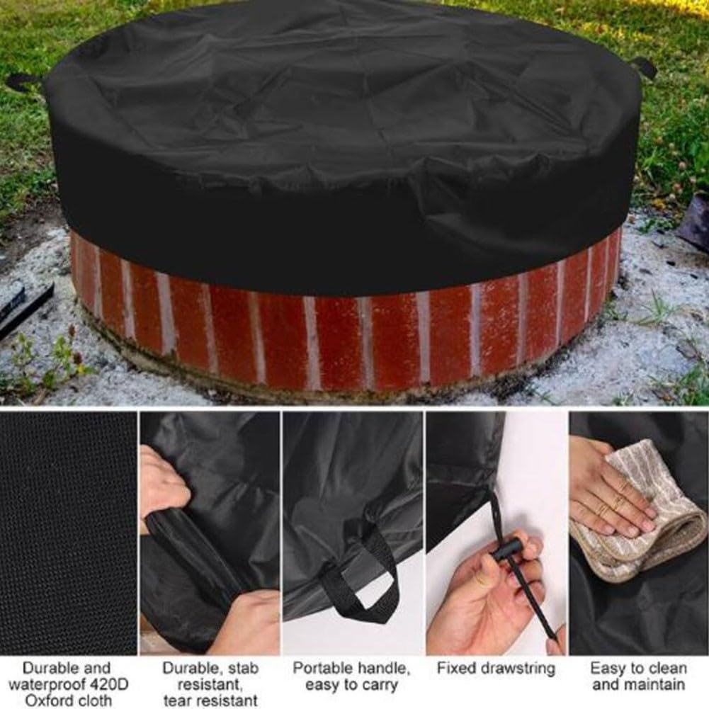 Housse ronde pour brasero enterré de terrasse – 145 cm de diamètre – Tissu Oxford 420D réglable de 129,5 à 144,8 cm – Protection résistante aux intempéries pour l'extérieur