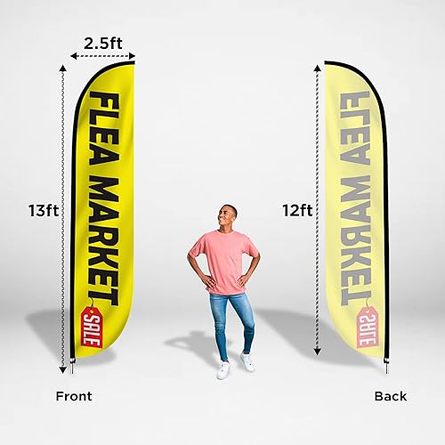 Miniatura 4 de LookOurWay Farmers Market - Juego completo de bandera de plumas de 12 pies de alto con postes y punta de tierra