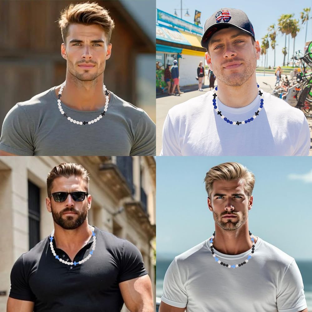 Collar de Béisbol con Cruz para Niños, Collar de Cuentas Deportivo para Niños y Adolescentes, Collares de Béisbol para niños y Chicas, Regalos de Béisbol para Niño, Collar con Cruz de Béisbol Juvenil