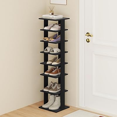 Tangkula 8-Tier Vertical Shoe Rack, Space-Saving Corner Shoe Organizer for 7 Pairs, Narrow Shoe Storage for Entryway, Front Door, or Closet