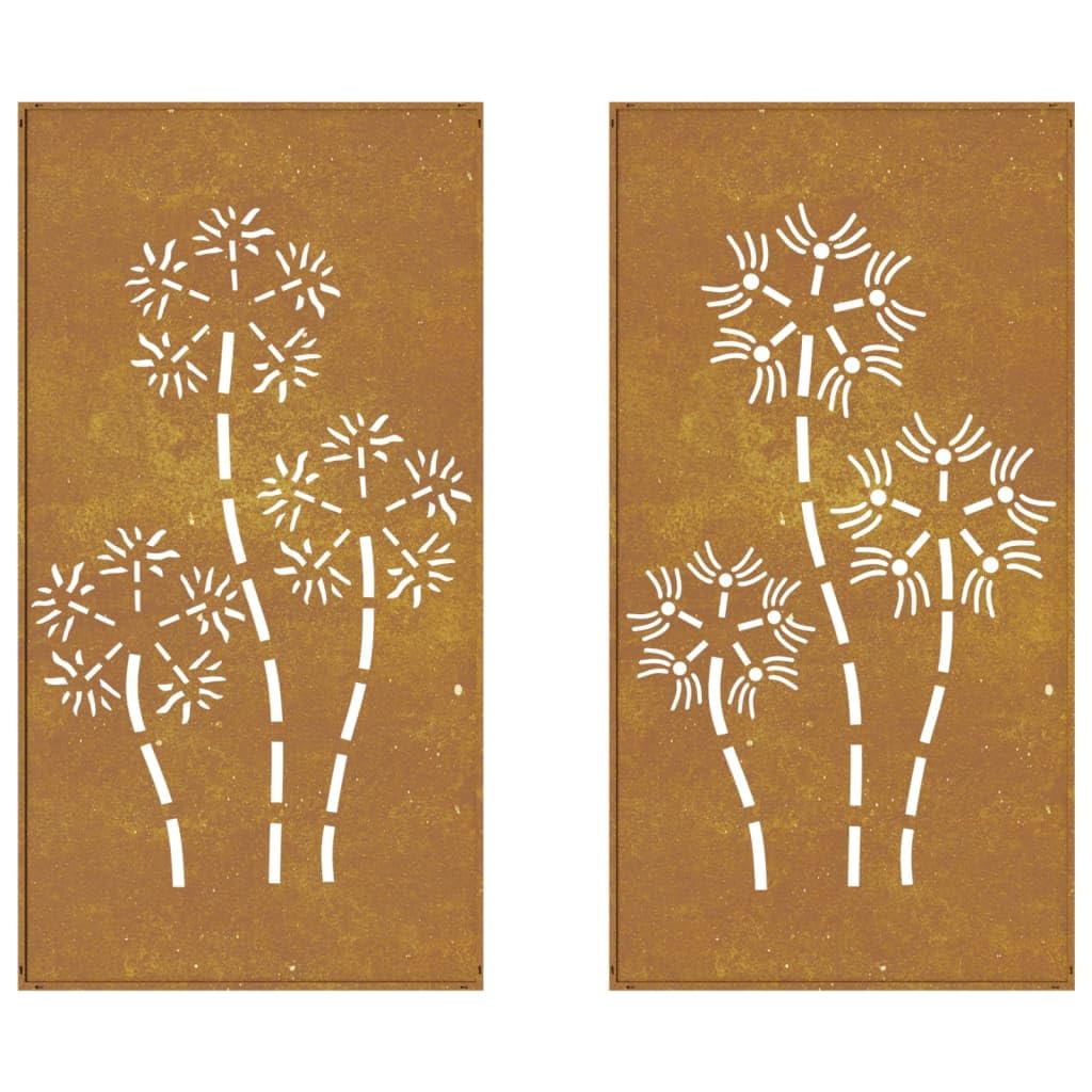 Generico Decorazioni Muro da Giardino 2pz 105x55 cm Fiore Acciaio Corten-824487