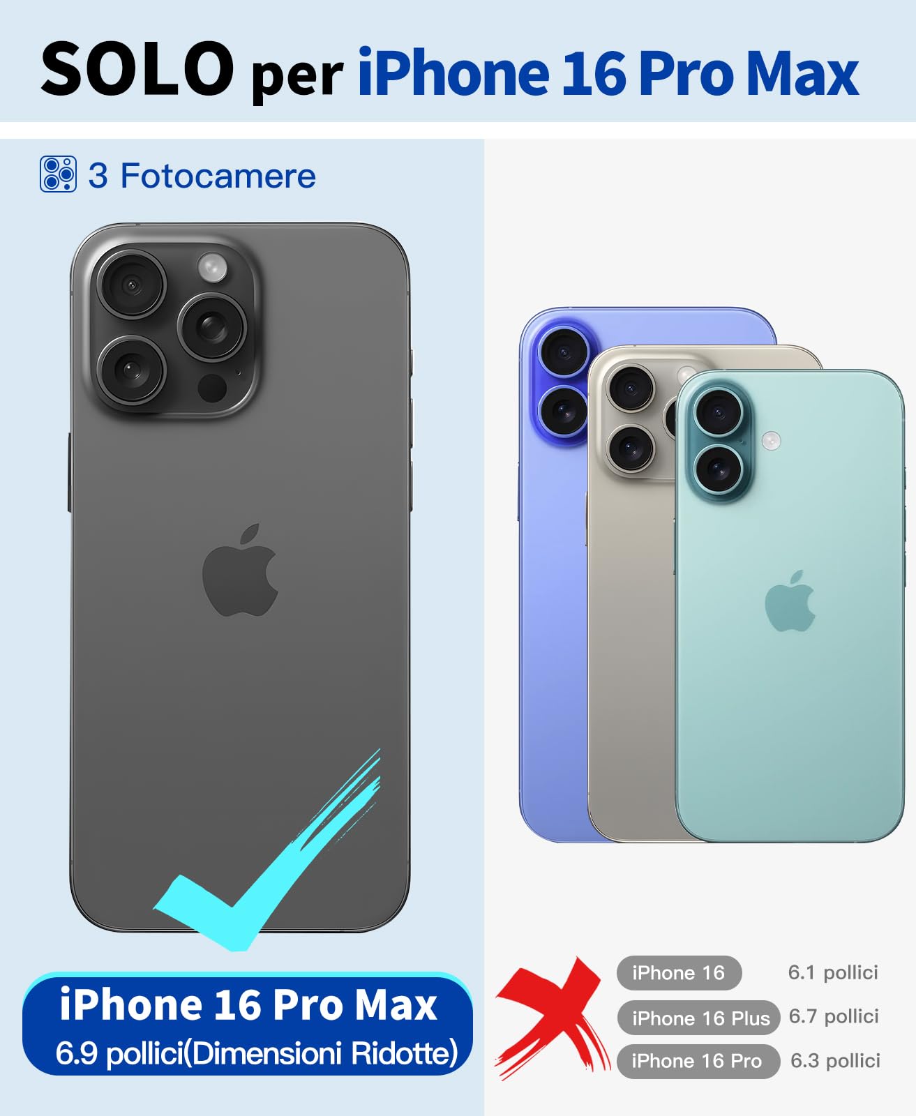 Beeasy Cover per iPhone 16 Pro Max Impermeabile - 360° Militare Antiurto Antipolvere Indistruttibile Resistente, con Protezione Schermo e Fotocamera, IP68 Waterproof Custodia, per Outdoor Subacquea