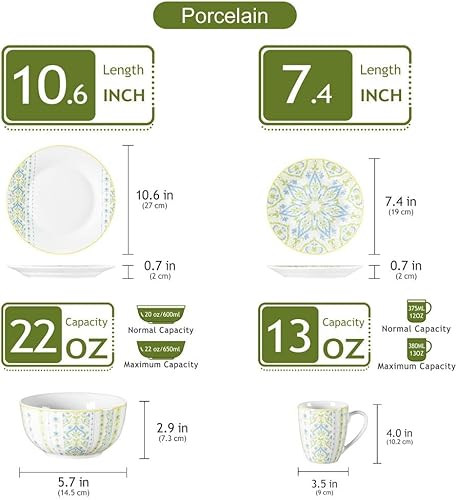 Miniatura 3 de Veweet - Vajilla de porcelana de 16 piezas - Juego de platos con plato extendido, plato de postre, plato hondo y taza - para fiestas, banquetes,