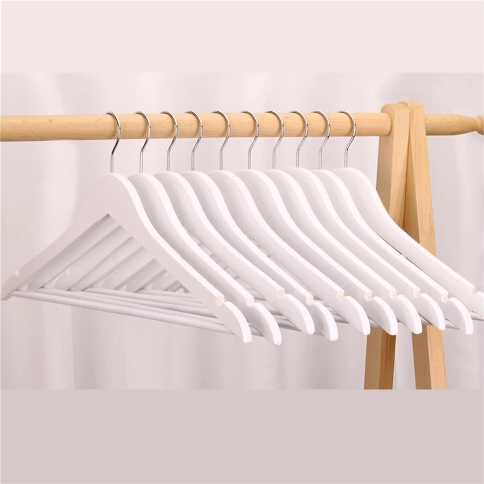 Perchas Antideslizantes Ahorran Espacio, Perchas Resistentes y Ligeras de Terciopelo con Muesca, Perchero de Madera Maciza con Ganchos Giratorios, para Camisas, Faldas, Trajes