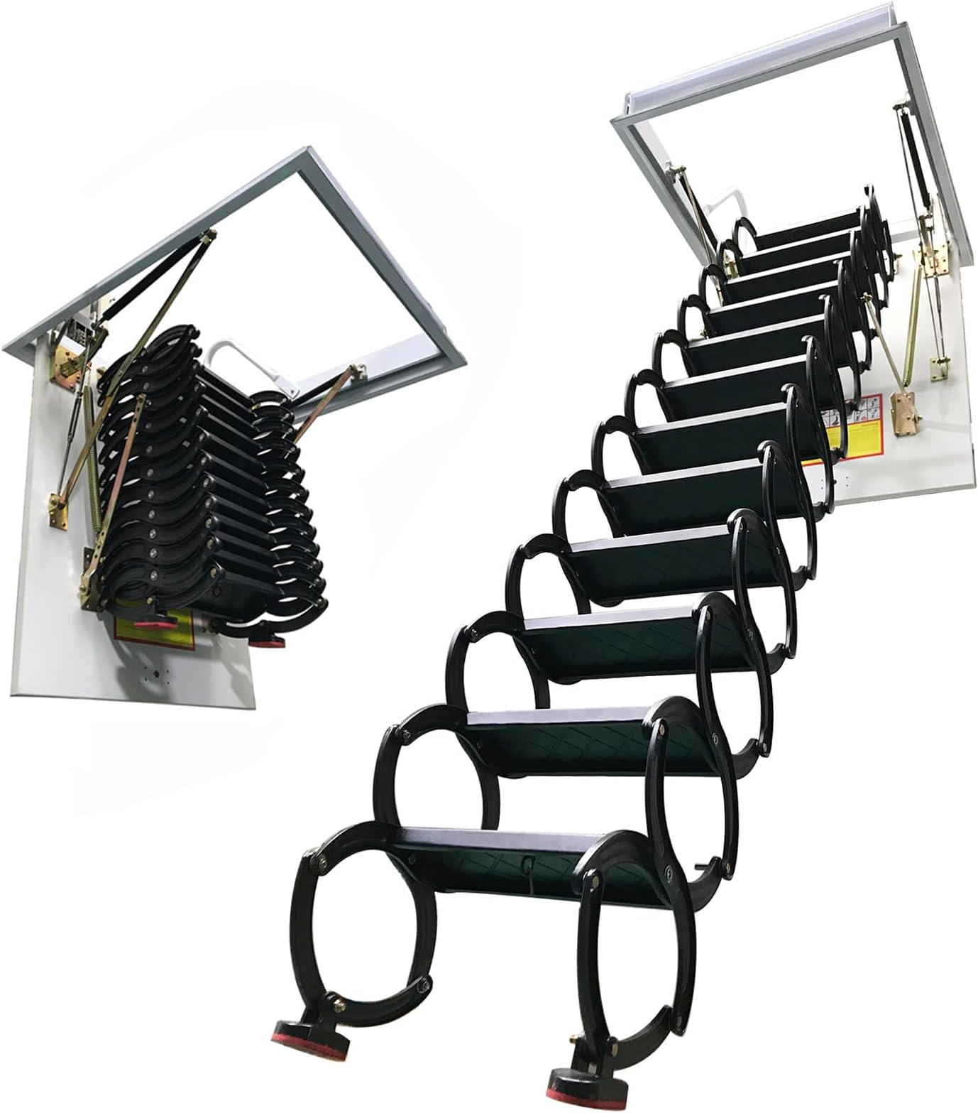 INTSUPERMAI 10ft Attic Ceiling Ladder, Attic Stairs Pull Down, 27.56 x 35.43 in Opening Size, Retractable Loft Ladder, Attic Stair Scissor Structure, Heavy Duty Extension Pulldown Ladder, Pure Black