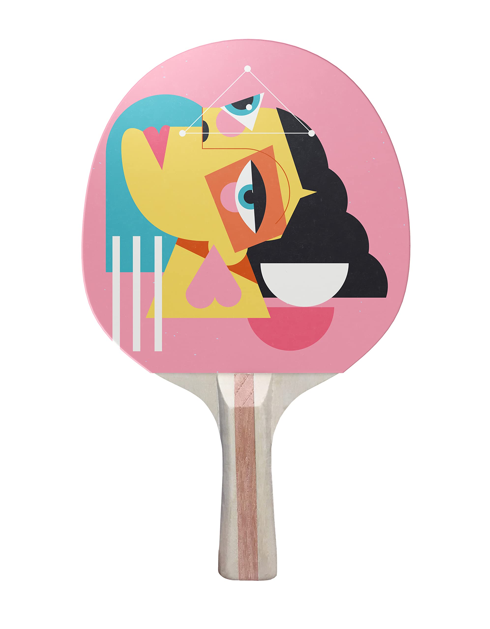 TigerTail Sports Face Modern Art Colorful Design Ping Pong Paddle, Premium 5 Ply Table Tennis Racket (Black on Back)