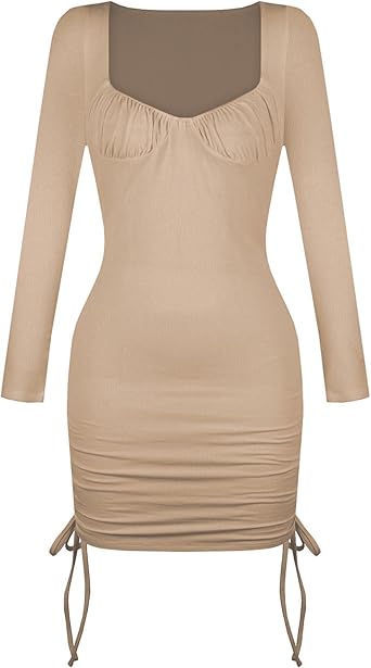 Damen Kleid Solid Color Sexy Quadratischer Ausschnitt Langarm Hüftiges  Enges Kleid Damen Casual Langärmelige Kleider : Amazon.de: Bekleidung