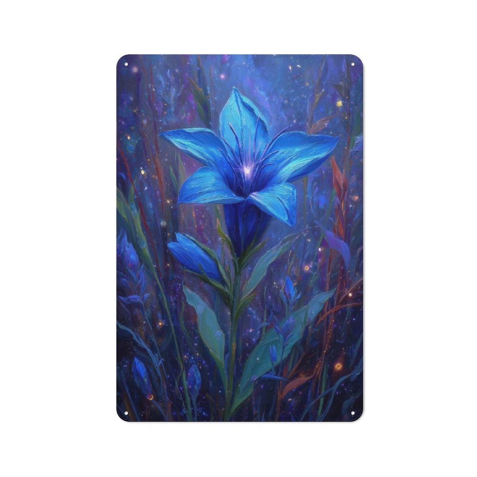 Junmoney Style-21 Blue Flower In A Cosmic Garden Shed Style Metal Wall Decor 30X20cm, Tin Sign For Conservatory, Home Bar Or Utility Room
