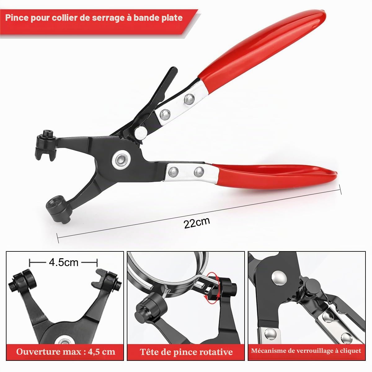 Lot de 4 Pince Collier Durite de Voiture, Pinces pour Colliers de Serrage Pince à Collier de Serrage pour Automobiles pour le Démontage et l'installation de Colliers de Serrage
