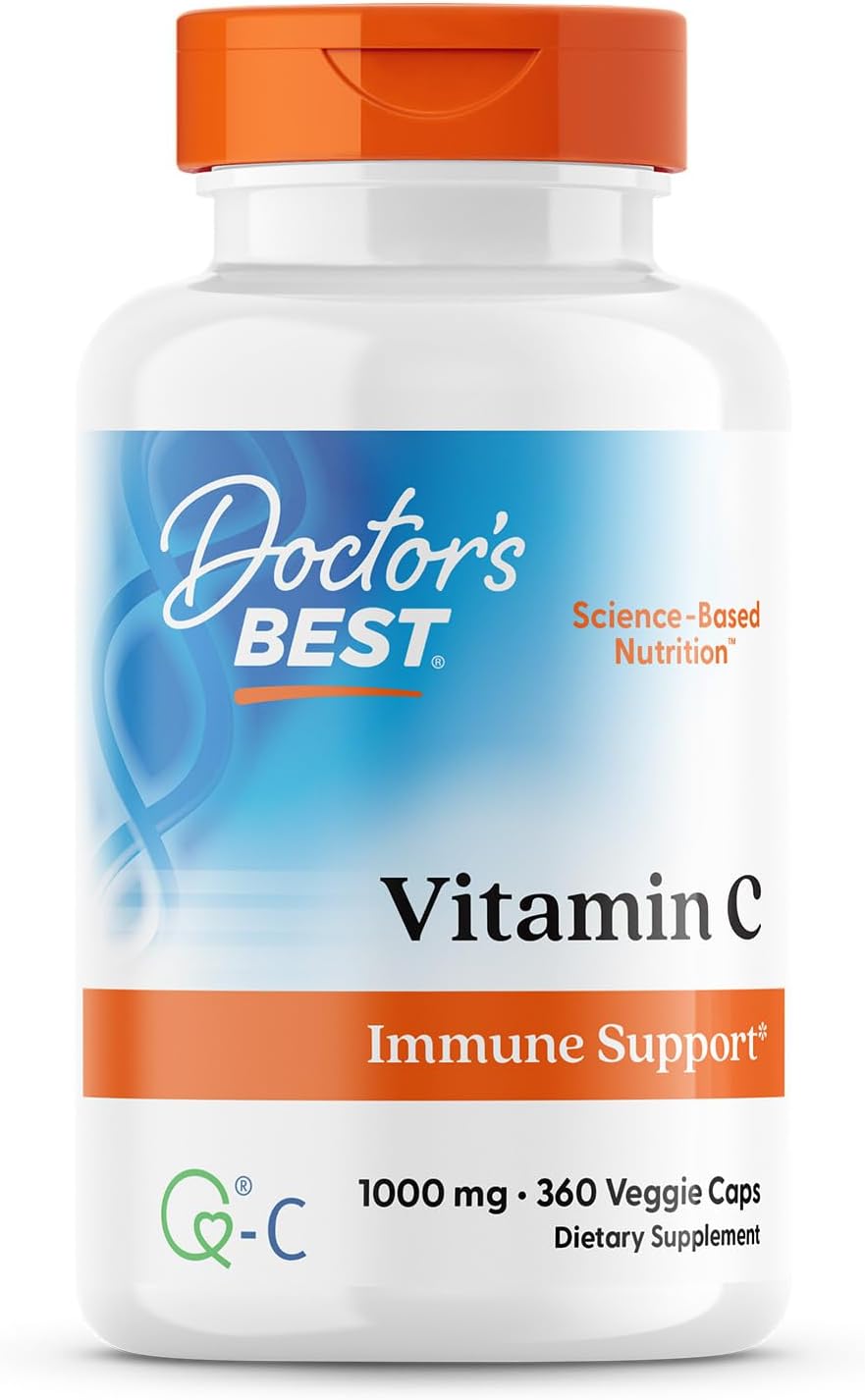 Doctor's Best Vitamin C 1000mg Supplement for Men & Women - Vegan Vitamin C Capsules as Q-C Ascorbic Acid, Immune Health Support for Adults, Non GMO, Gluten Free, Soy Free - 360 Veg Caps