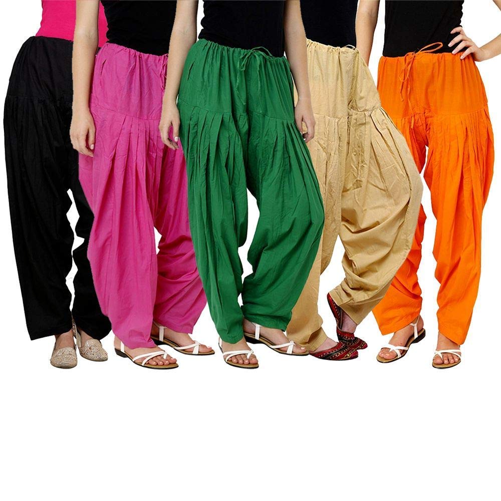 patiala Cotton Salwar for Women and Girls Combo 5_Multicolor_Free Size (Black,Dark Pink,Green,Skin,Orange)-picture-24
