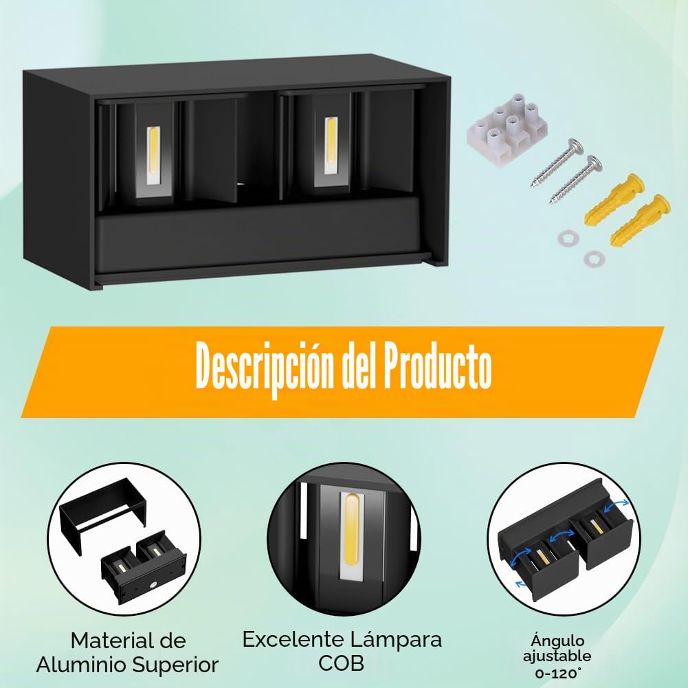 Aipsun 24W LED Lámpara de Pared Interior/Exterior,Aplique de Exterior 3000K Lámparas de Pared exterior de LED con ángulo de Haz Ajustable Aplique de Pared IP65, Negro
