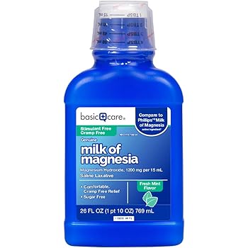 Amazon.com: Basic Care Leche de magnesia, sabor a menta fresca, laxante salino líquido para alivio del estreñimiento, 26 onzas líquidas: Health \u0026 Personal Care