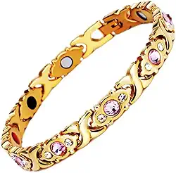 Pulseira Magnética Ouro 18k Pedras Zircônia Equilíbrio Unissex Bracelete