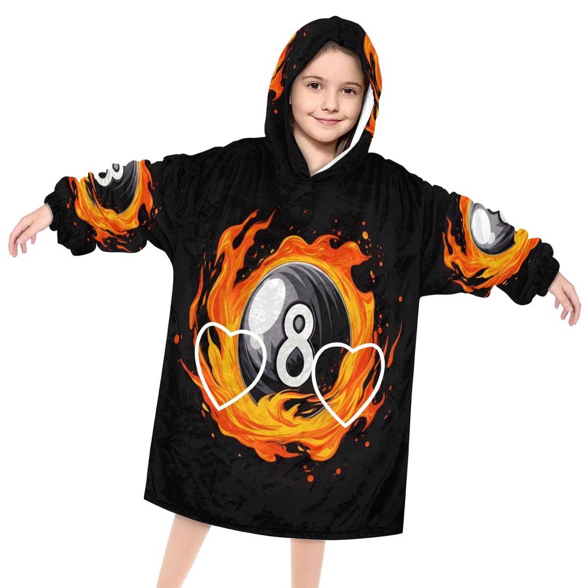 Kids Blanket Hoodie Billiard Fire Ball Wearable Blanket Hoodie Oversized Hooded Blanket, Sweatshirt Blanket with Pockets Soft Warm Kids Hooded Blanket for Girls, Boys