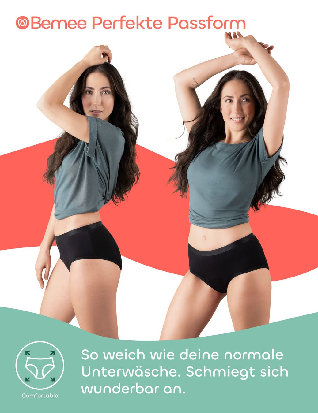 BeMee Nighttime Hipster Heavy Flow I Perioden-Unterwäsche für Starke Blutung I saugstarker & auslaufsicherer Hipster für die Nacht aus OekoTex zertifizierter Bambus-Viskose (schwarz,Größe XS bis XXL)