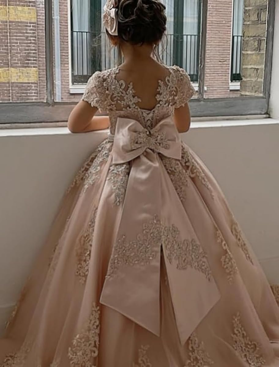 Abito da sposa di lusso della ragazza del fiore delle ragazze del vestito da cerimonia nuziale delle ragazze abiti di sfera dell'applique