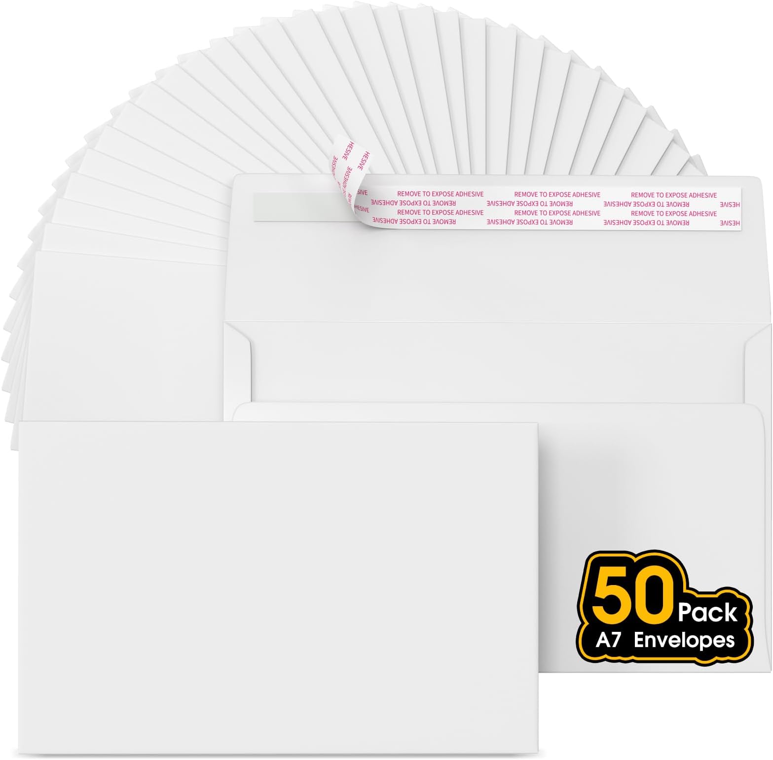 CREGEAR 5x7 Envelopes for Invitations, A7 Printable Self Seal Envelopes for 5x7 Cards, Photos, Wedding, Birthday, Postcards, Graduation, Parties, 5.25 x 7.25 Inches (50 Pack), White