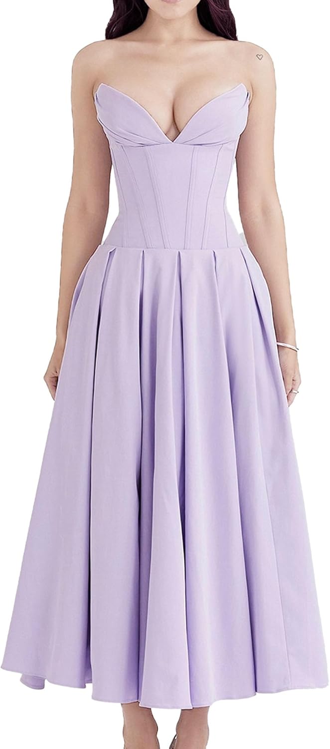 JEKE-DG Women's Wrap Sleeveless Swing Maxi Dress V Neck Ruched Prom Party Dress Slim Fit Fashion Wedding Dresses