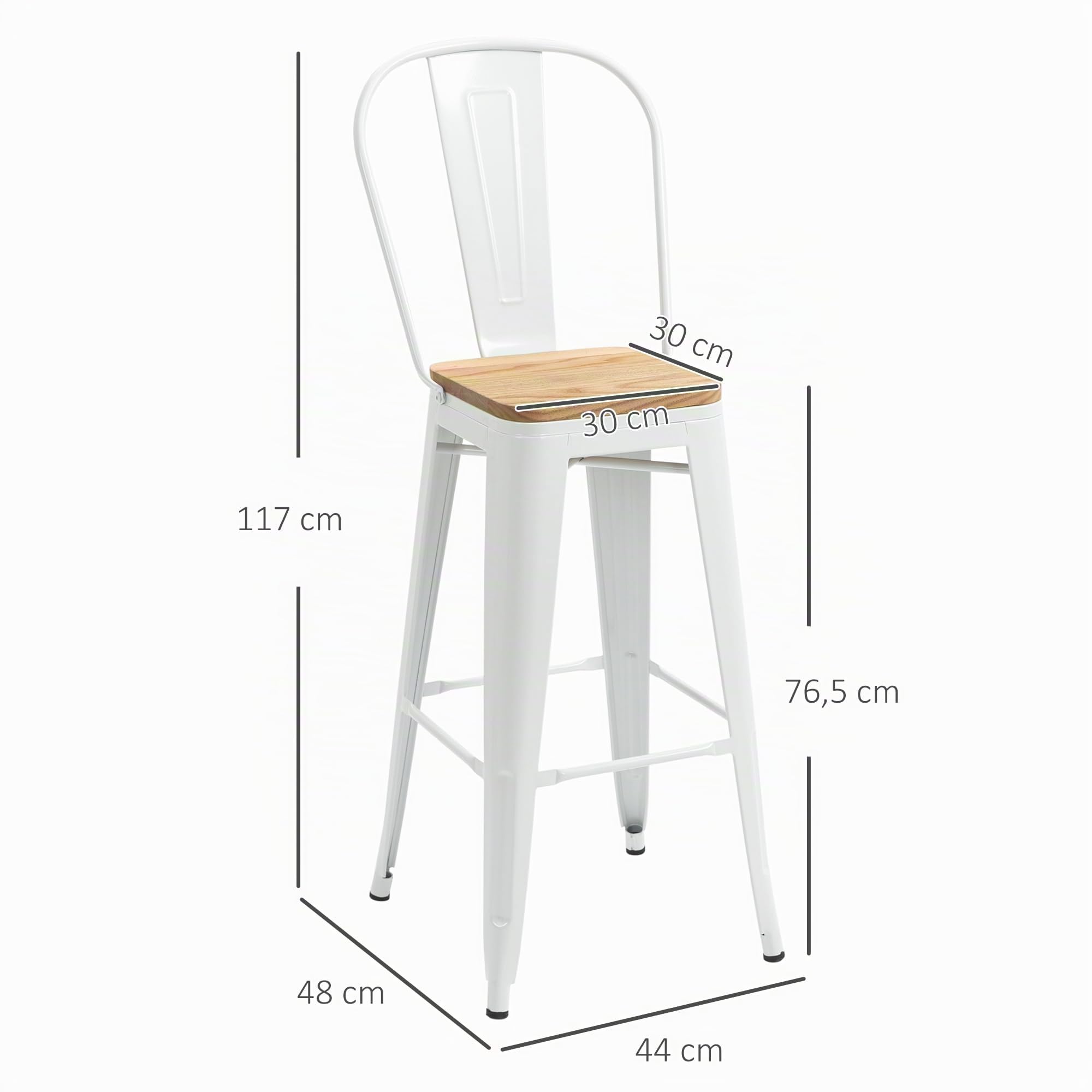 HOMCOM Tabourets de Bar Empilables avec Dossier Lot de 4 76 cm Blanc