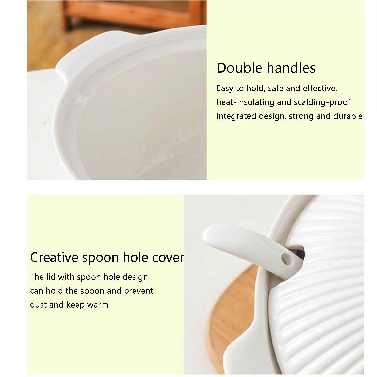 Vnook Soupière en céramique avec louche, soupière de service en porcelaine | Avec deux anses, idéale pour la décoration de la cuisine, au restaurant ou à la maison.