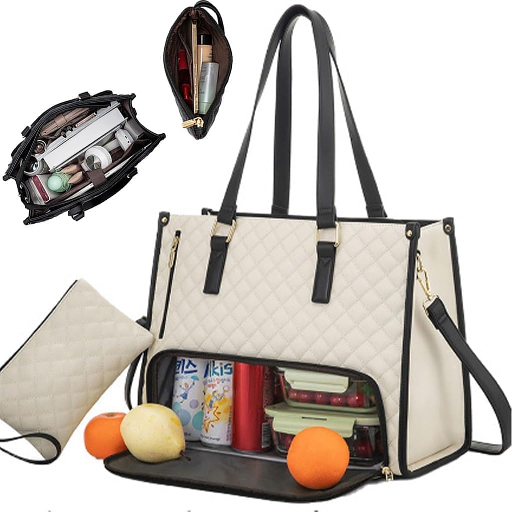 Women'S Lunch Tote Bag, Work Bag With Lunch Compartment, Large Capacity Computer Tote, Work Lunch Bag With Purse