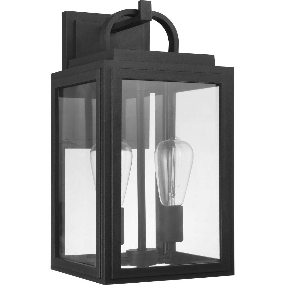 Progress Lighting Grandbury Collection 2-Light Clear Glass Farmhouse Outdoor Medium Wall Lantern Light Textured Black, 17.13x9x10