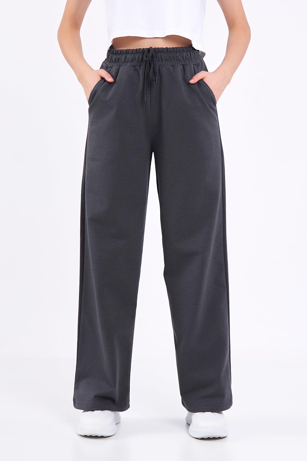 Comeor Pantalon de Jogging pour Femme - Pantalon de Sport Long en Coton - Pantalon de survêtement Ample avec Taille élastique et Jambe Droite - 3