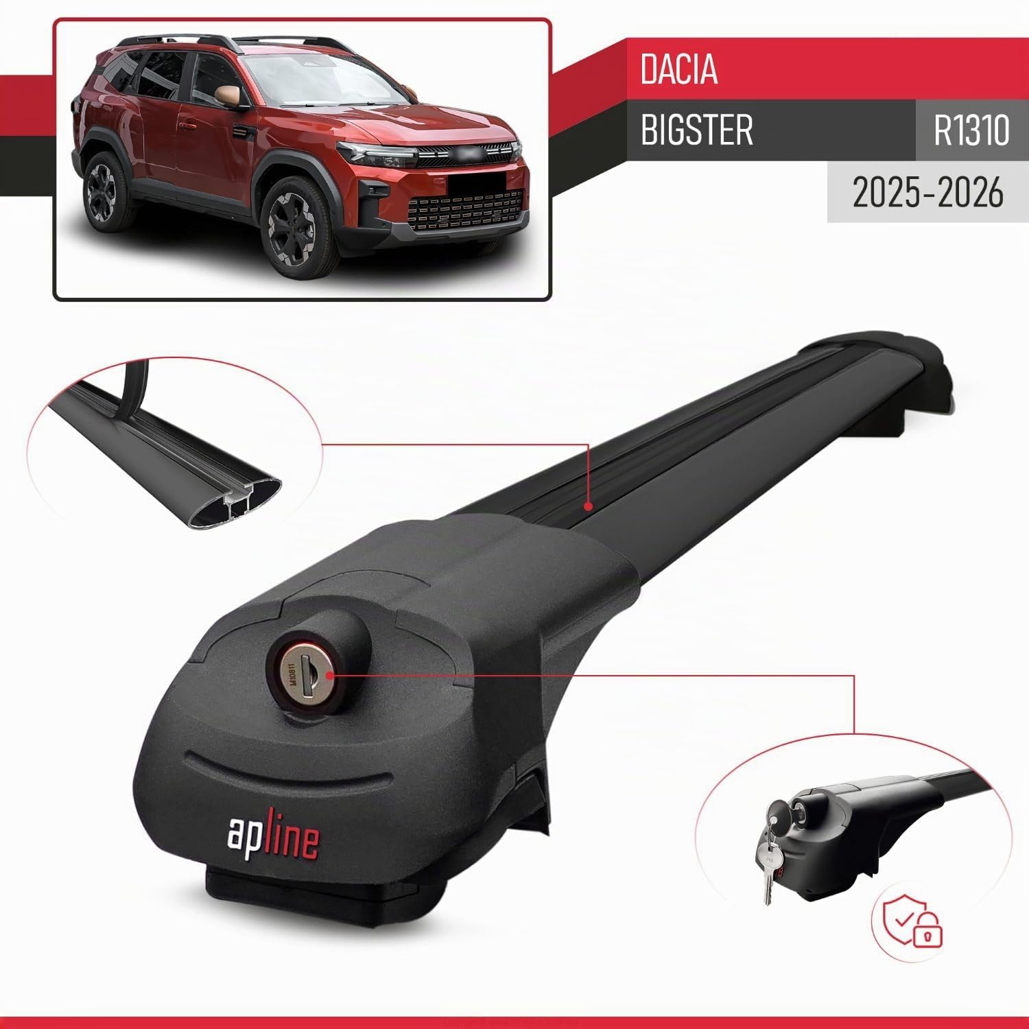 Kompatibel mit Dacia Bigster 2025-2026 ACE-1 Relingträger Dachträger Auto Gepäckträger Schwarz Aluminium 2 Stangen