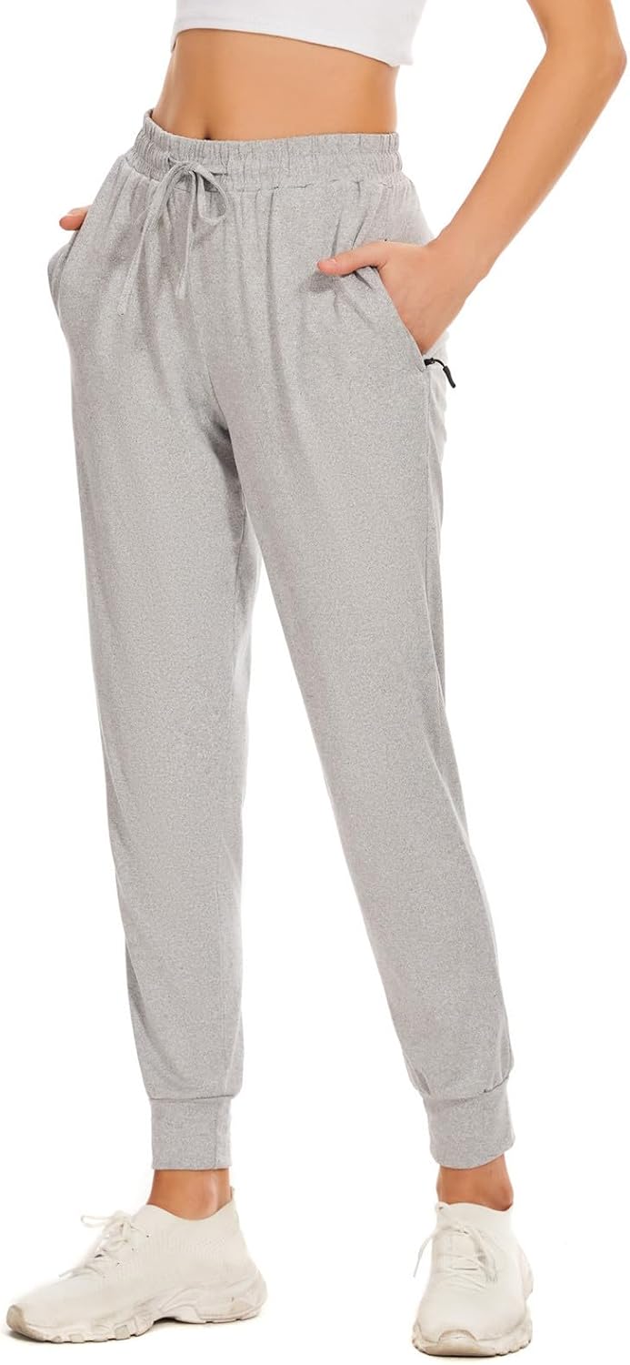 BATHRINS Women's Lightweight Sweatpants Comfy Workout Joggers Lounge Pants with Zipper Pockets, Medium, Black - Image 3