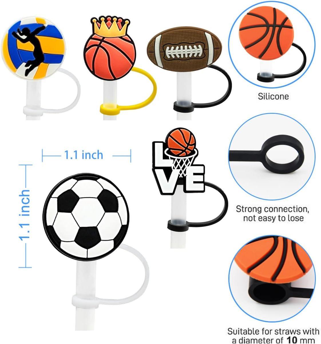 Straw Cover Cap for Stanley Cup, Silicone, Reusable, 6pcs BallStrawcap, 10mm, 6 Count image 4