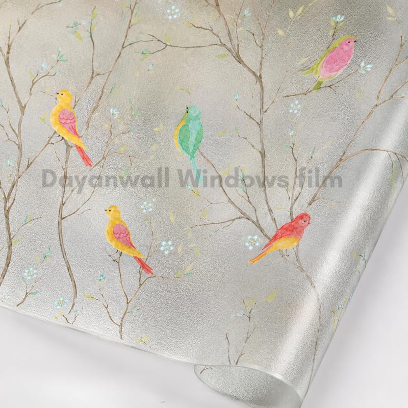 Image of Self Adhesive Window Privacy Film for Glass Windows & Doors | UV Blocking, Heat & Glare Reduction | Decorative Frosted Glass Film Easy to Apply (Bird with Frosted Background, 24X74 Inch)