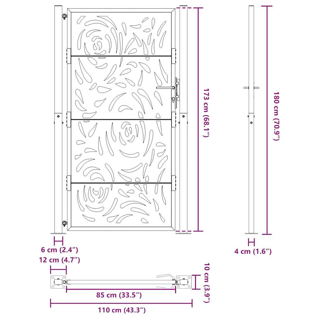 vidaXL Brama ogrodowa czarna 100x175 cm Stalowy wzór płomienia