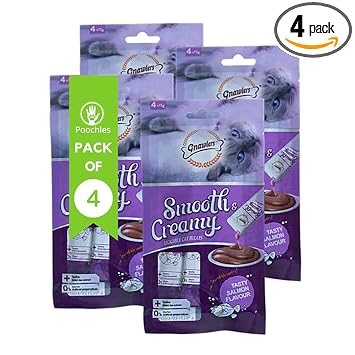 Poochles Gnawlers Smooth Creamy Treats for Cats - Pack of 4 Nutritious Gluten-Free Lickable Wet Cat Treat for Kitten & Adult Cat; Salmon Flavour Feline Snack (Salmon)