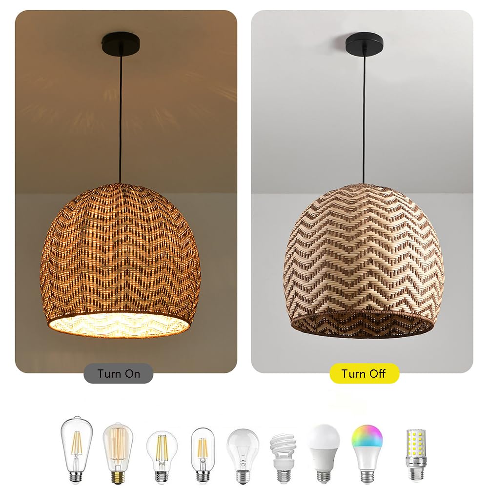 13,7" Ręcznie Tkana Lampa Wisząca Z Rattanu, Lampa Wisząca Z Wikliny, Żyrandol Z Rattanu W Stylu Boho, Naturalna Pleciona Lampa Wisząca Do Wyspy Kuchennej, Jadalni, Salonu, Przedpokoju