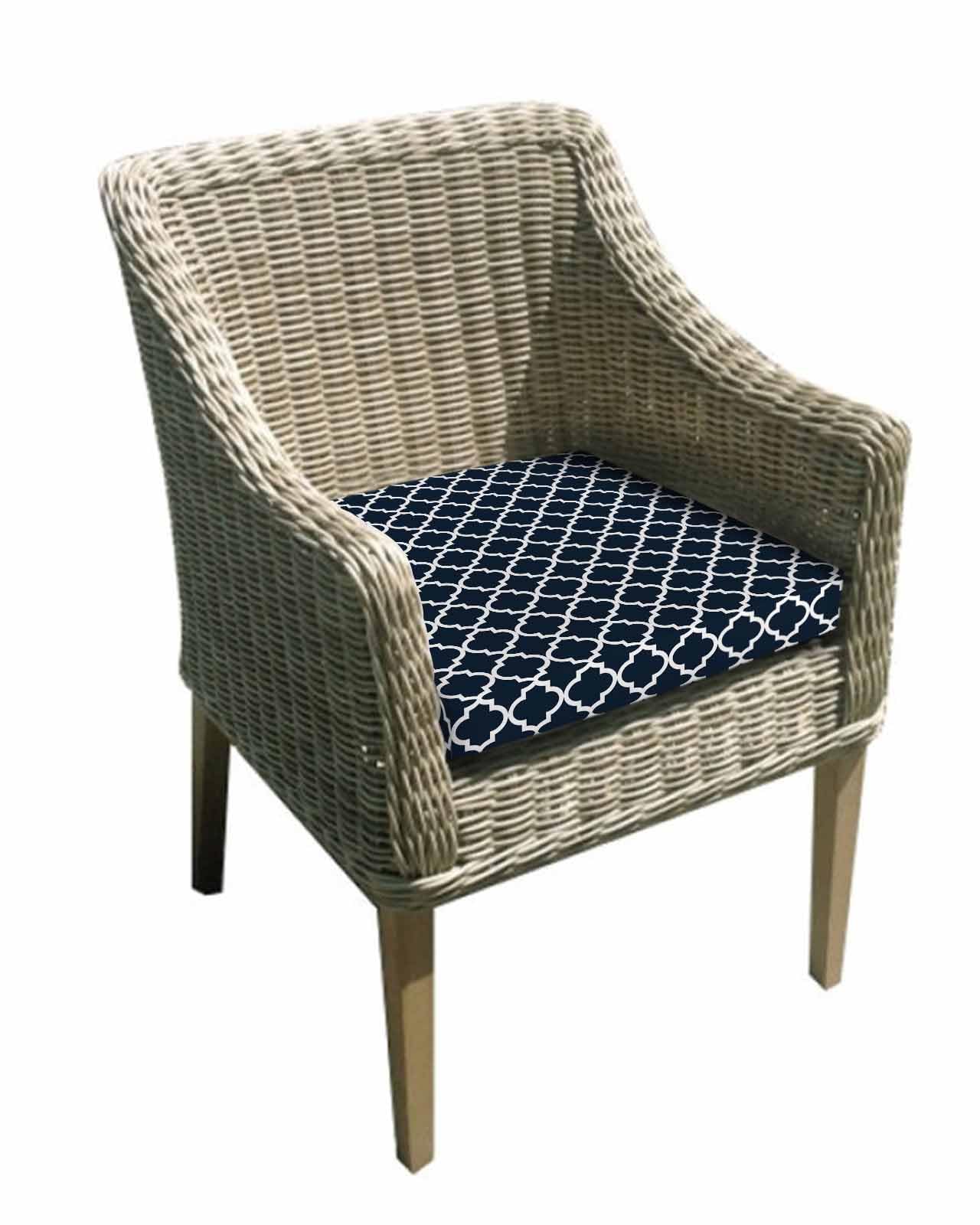 2 Pack Navy Blue Morocco Waterproof Cushion Covers with Ties, Outdoor Patio Chaise Lounge Chair Seat Cushion Slip Covers Replacement(Only Cover) Modern Farmhouse Minimalist Plaid 22