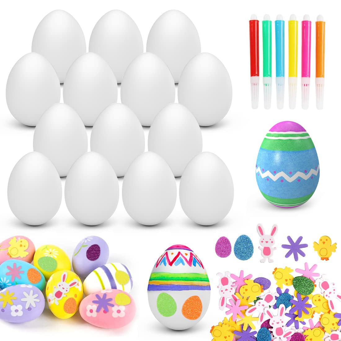 KEELYY 25 Uova di Pasqua Decorative, 6x4cm Uova di Pasqua in Plastica, Uova di Pasqua da Appendere con Corda, Uova di Plastica per Fai da Te Dipingere Decorazioni