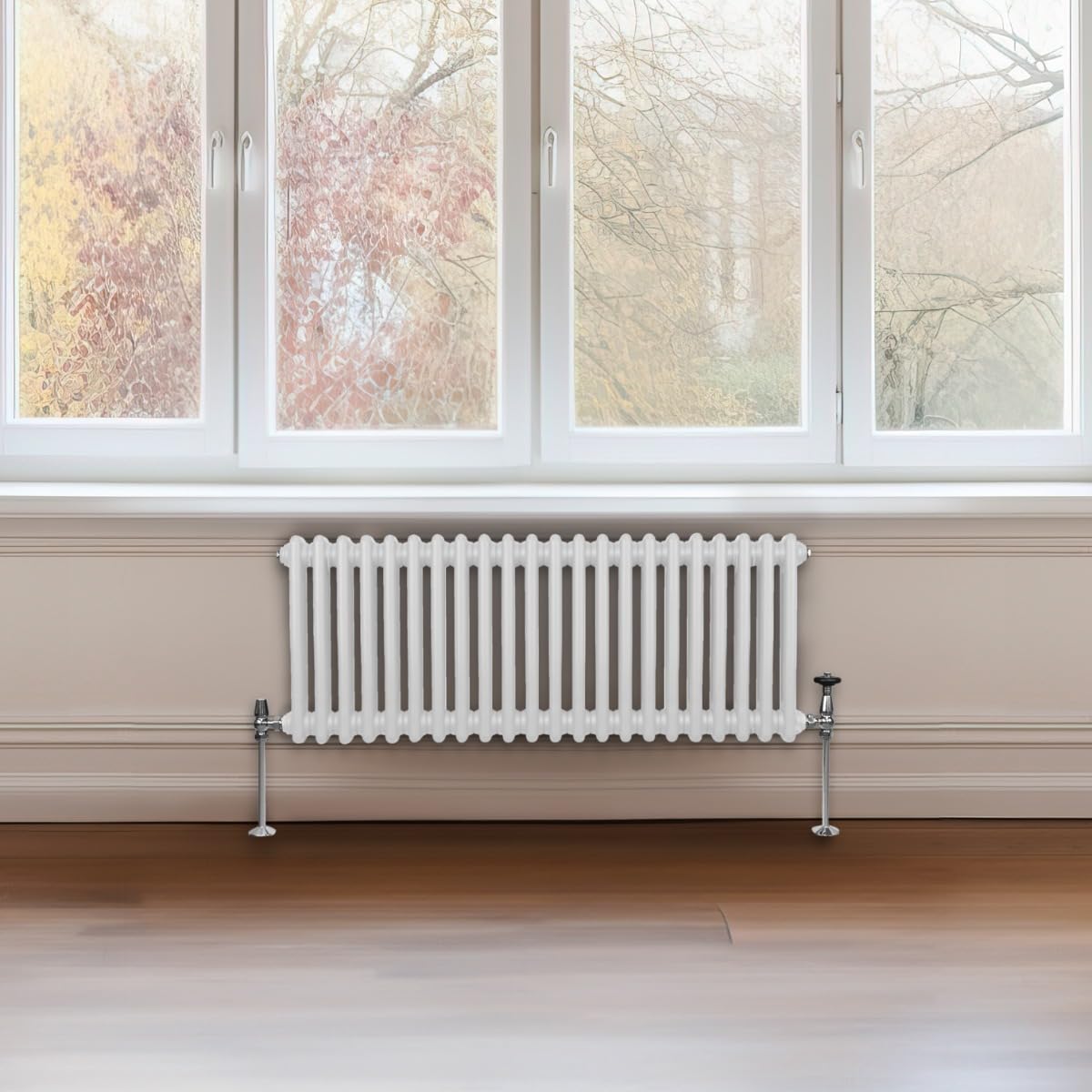Radiador Tradicional Horizontal de 2 columnas 300mm x 1012mm | Blanco | Acero | Montado en pared | Kit de fijación y soportes + Cepillo de limpieza GRATIS | Calefacción estufa calefactor