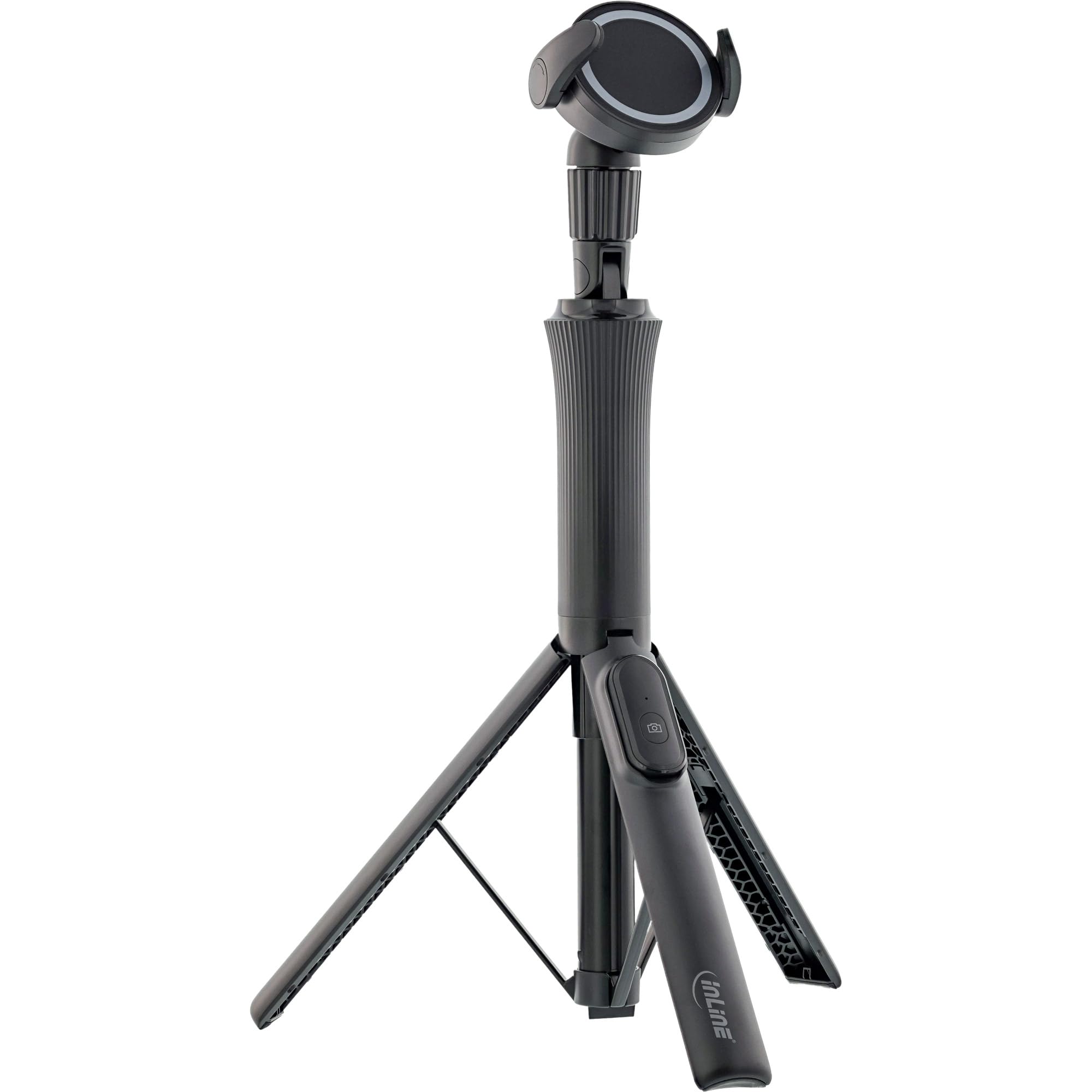 Inline 48091 Trépied magnétique pour téléphone Portable et Perche à Selfie pour Smartphones, Compatible Magsafe, déclencheur sans Fil Bluetooth, télescope, Noir, en Aluminium, 34,5-150 cm