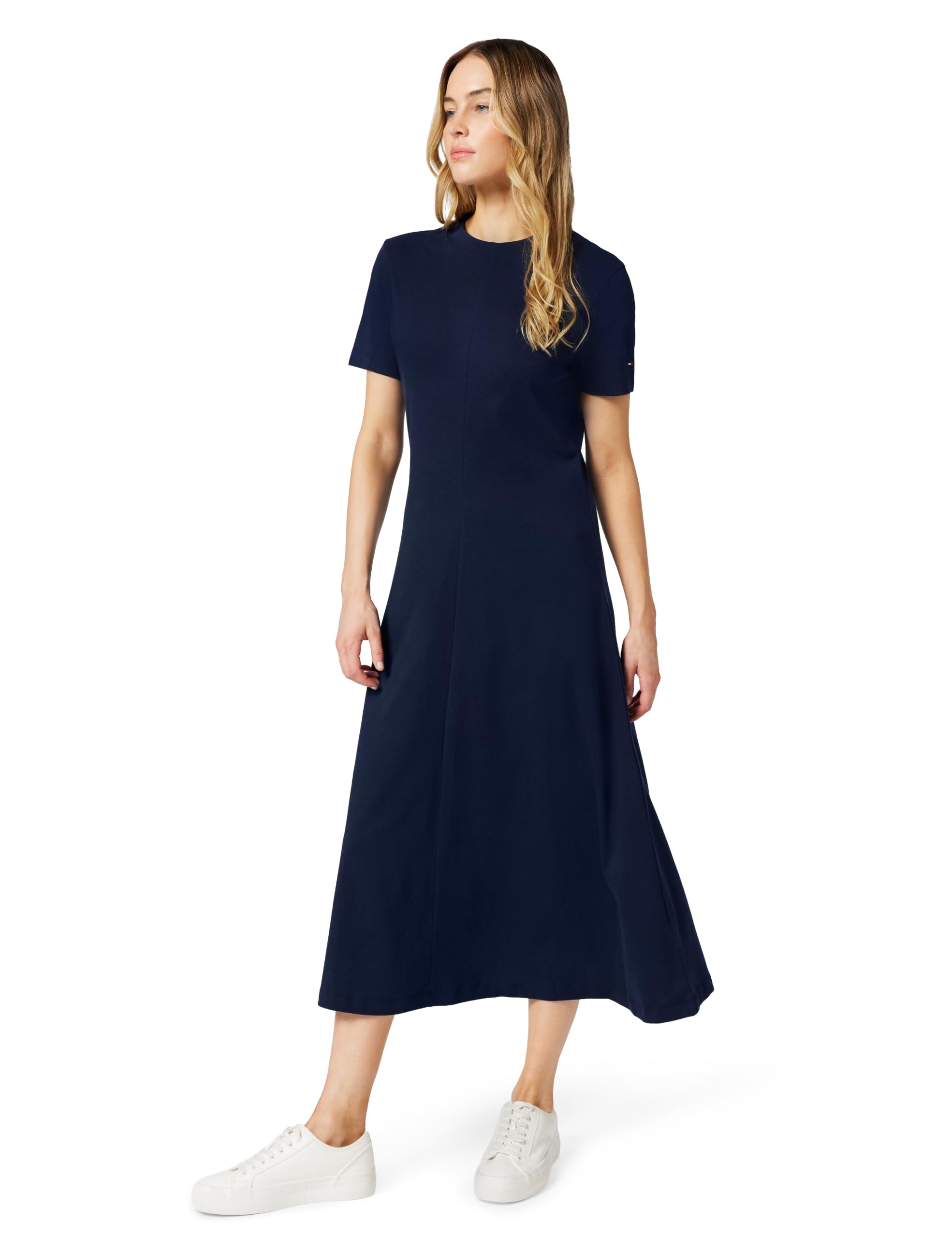 Tommy Hilfiger Women's Dress Interlock Midi in Cotton, Blue (Dark Night Navy), XL