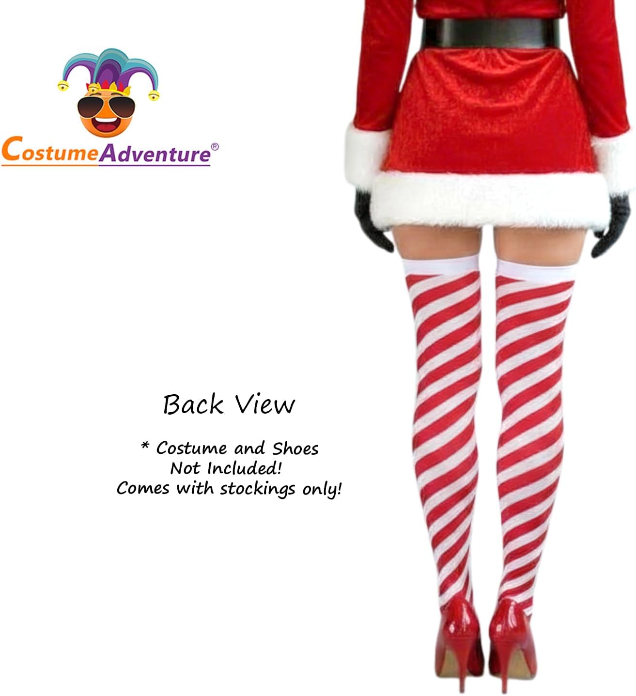 Red and White Striped Candy Cane Red White Striped Over The Knee Christmas Thigh High Stockings - Stanard Size - Image 3