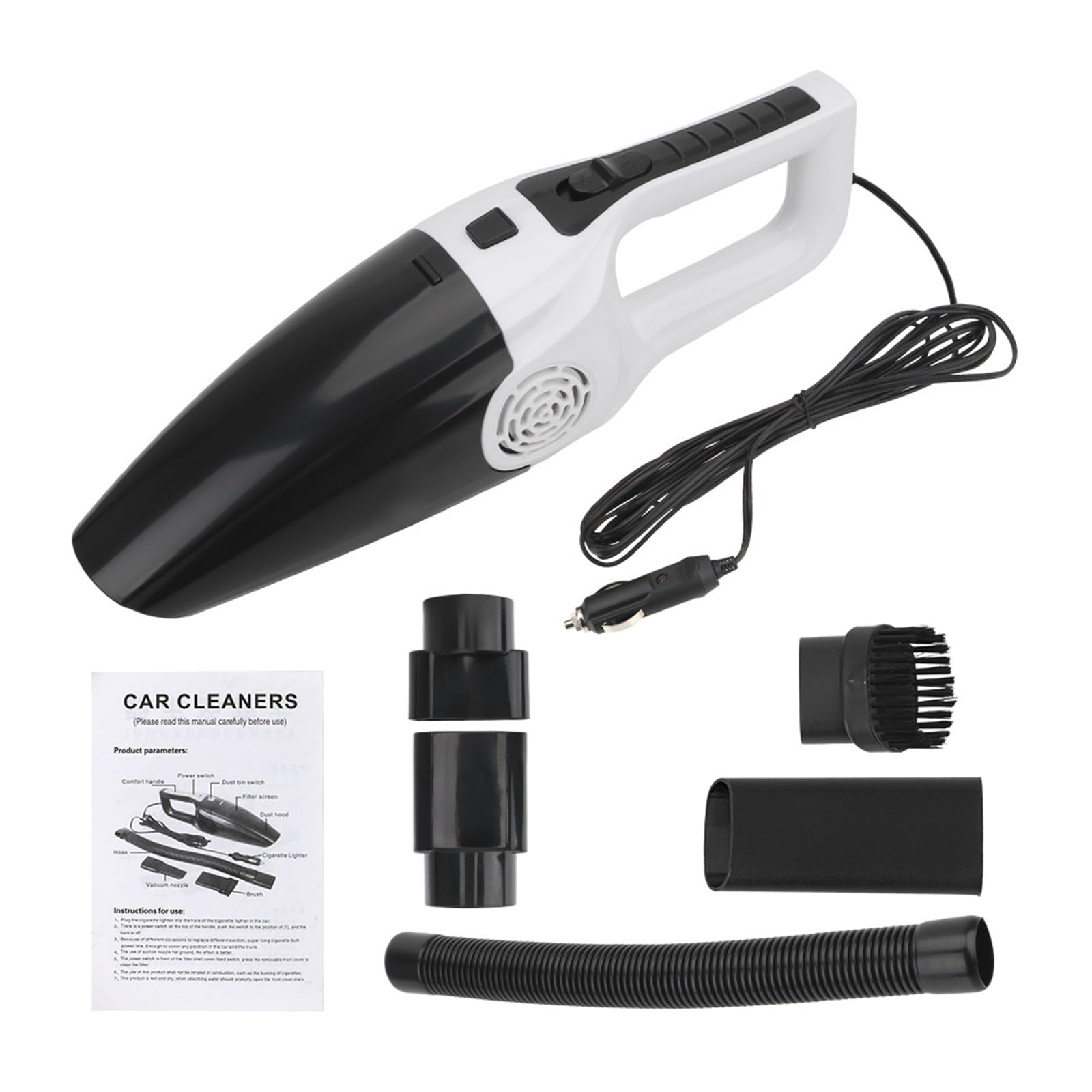 Odkurzacz Ręczny 12V 120W Odkurzacz Ręczny Do Pracy Na Mokro I Na Sucho Odkurzacz Podwójnego Zastosowania(White)