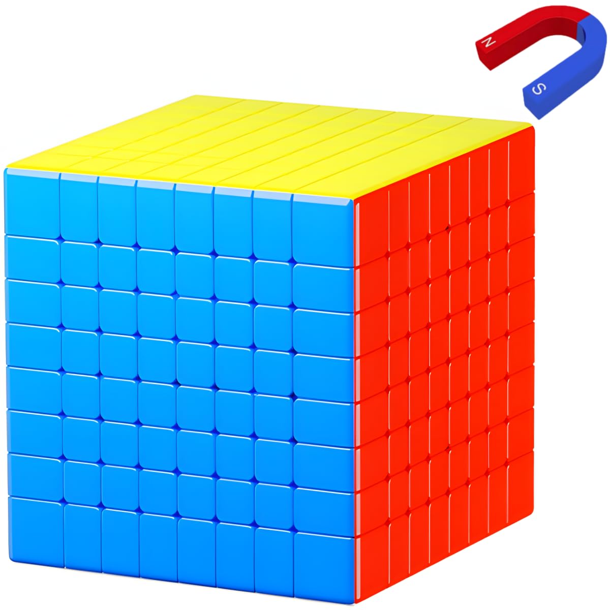 Bukefuno 8x8 Magnetic Speed Cubo de tickerless Magic Puzzle Toys 68 mm